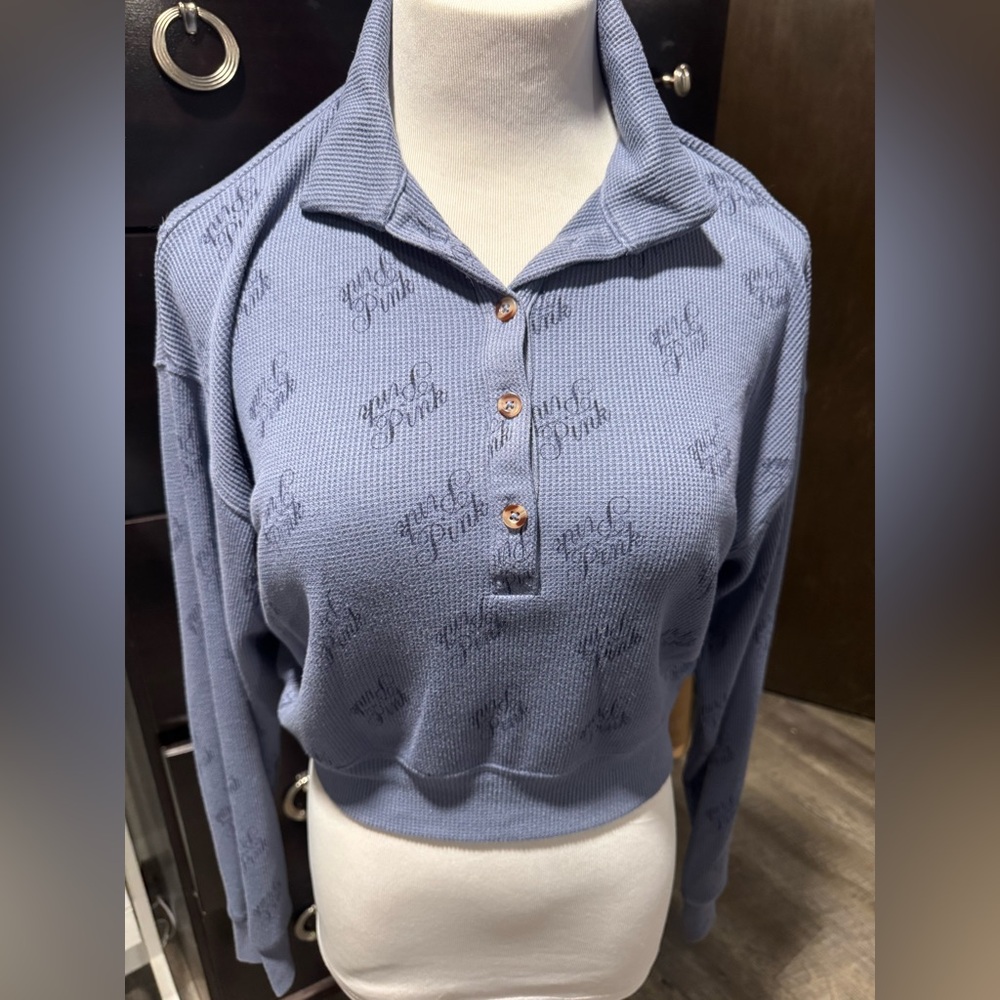 PINK Victoria's Secret Blue Button Down Shirt crop